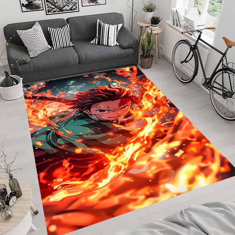 Anime-themed Kamado Nezuko Kimetsu No Yaiba Rug, Suitable for Playrooms, Bedrooms, Living Rooms, Sofas, and Other Home Décor;