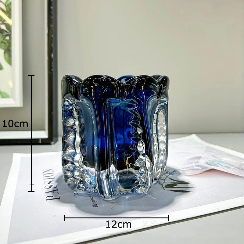 Forest Green Glass Vase Creative Wrinkled Flower Pots Desk Decoration Flowers Arrangement Floral Vases Room Aesthetic Decor