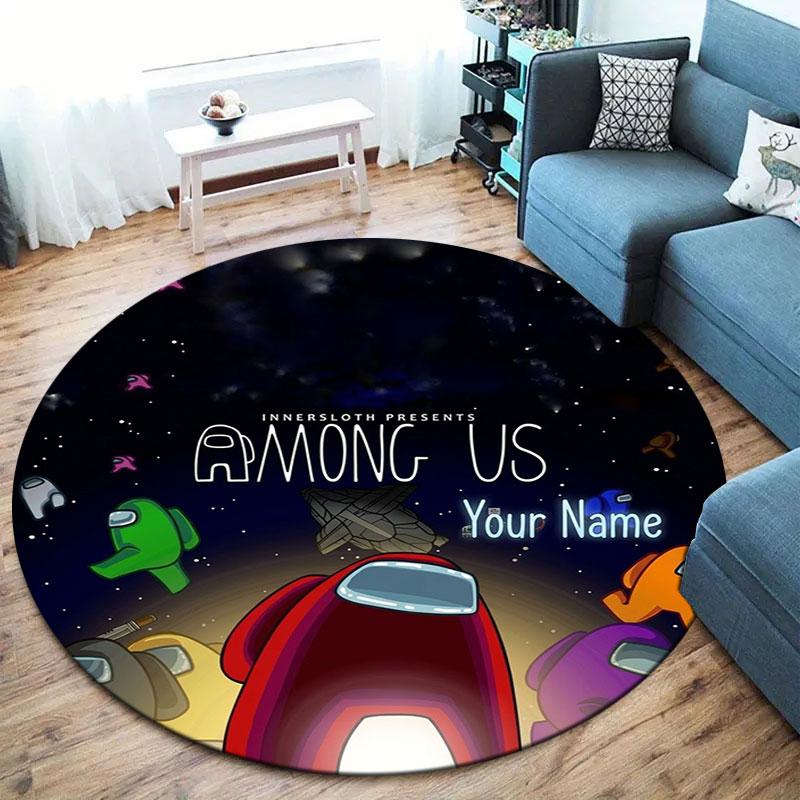 Among Us Custom Name Round Area Rug,Carpet Rug for Living Room Bedroom Sofa Playroom Decor,Non-slip Floor Mat