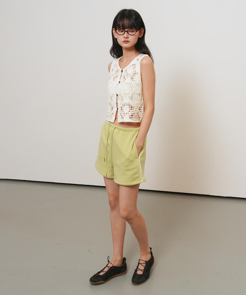 GENERALIDEA Lace-Trimmed Sweat Shorts [Avocado] / Gf2Lhp526