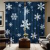 2 ks zimních závěsů se sněhovými vločkami - Tmavě modré závěsy s bílými sněhovými vločkami pro obývací pokoje a ložnice - Polyester, lze prát v pračce