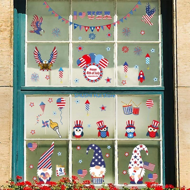 9 Sheets Independence Day Static Stickers Door Wall Window Clings Decals for Home Office Party Decoration D57B