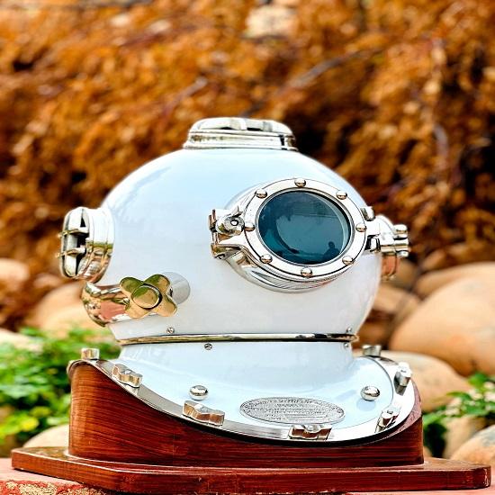Scuba Diving Helmet White US Navy Mark V Divers Helmet Marine Deep Diving Helmet Diving Helmet Mark V Diving Helmet with Base