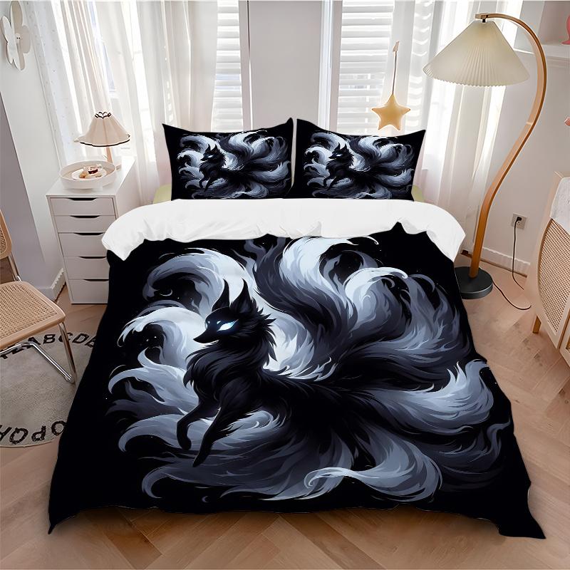 3er-Set Cooles Neunschwänziger Fuchs Bettwäsche-Set - Weich und Bequem Schlafzimmer, Gästezimmer und Wohnheim Dekor Bettwäsche-Set 1 Bettbezug + 2 Kissenbezüge. L019