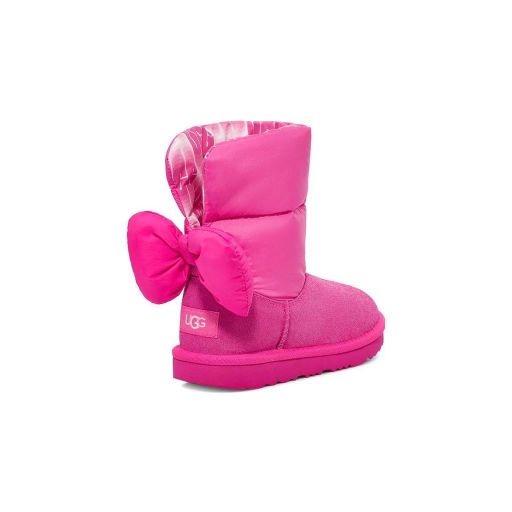 UGG Kids Bailey Bow Maxi Pink Suede Wool Lined Mid Calf Boots 1130756T-RCR