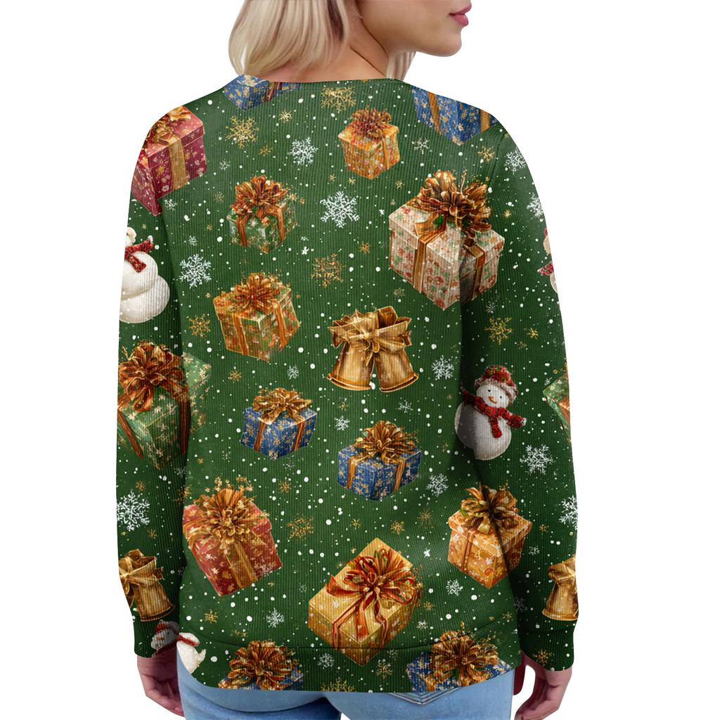 Women's Fashion Long Sleeve Christmas Snowman Snowflake Print Jacket Cardigan