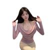 Swinging Collar Hanging Neck Long-sleeved T-shirt for Women, Slim and Thin In Spring and Autumn, Spice Girl Fake Two Pieces, Bottoming Shirt Inside