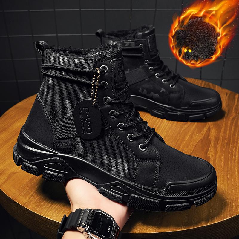 Autumn Winter Camouflage Shoes for Men Fashion Outdoor Male Booties Cotton Boots with Added Fluff Chunky Desert Ankle Boots