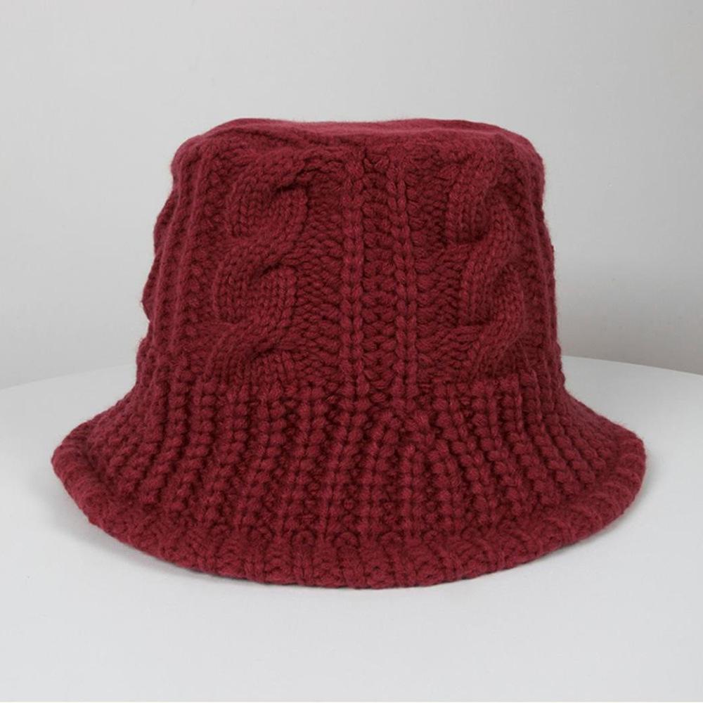 European and American winter women's twist knitted pot hat warm wide brim bucket hat soft foldable wool hat