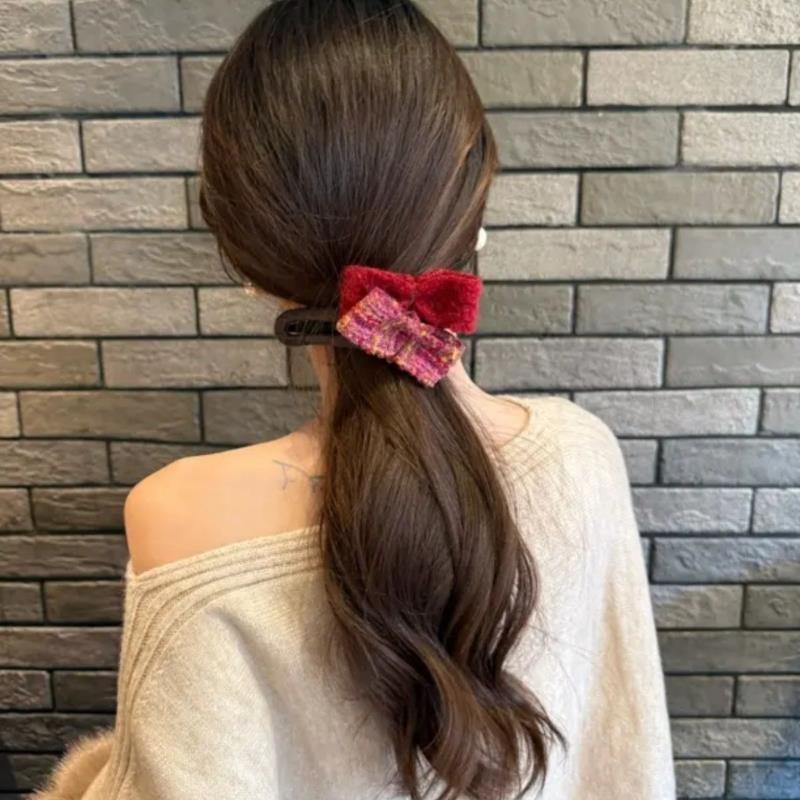 Autumn Winter Chic Bow Fluffy Hair Claw Elegant Women Back Head Shark Clip Fashion Hair Accessories