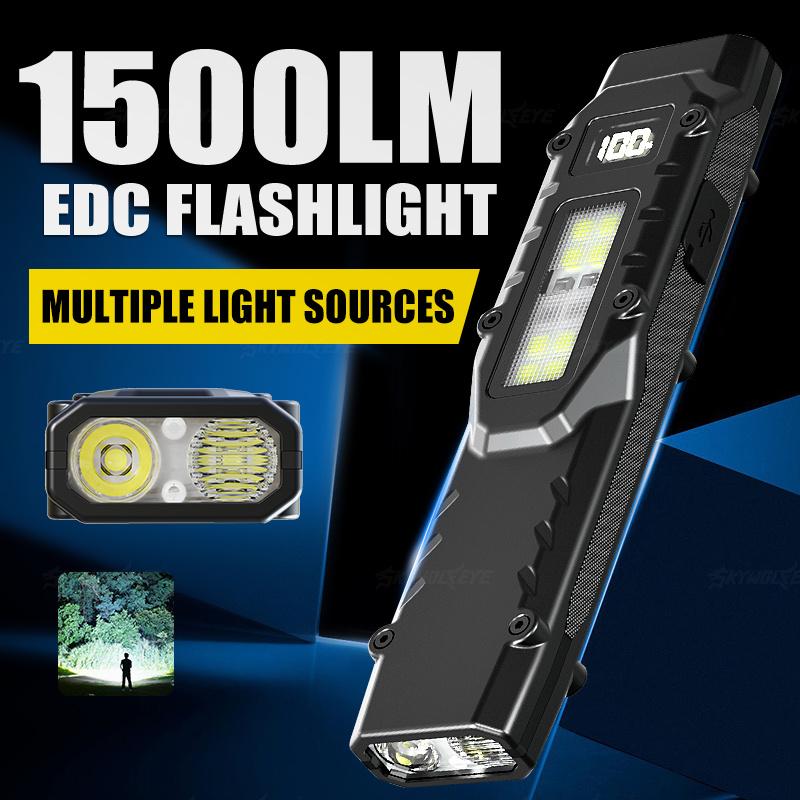 Portable Flat Flashlight with Warning Red Light Beam LED Combination Side Light Pocket Small Flashlight Suitable for Outdoor Emergency Operation