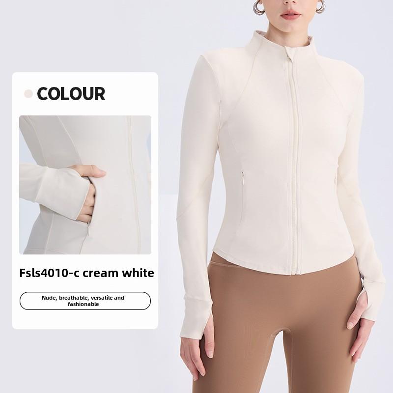 Atmungsaktiver, schnell trocknender Yogamantel für Damen mit Stehkragen und Reißverschluss