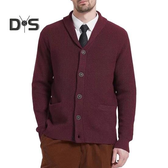 Мужское шерстяное пальто с воротником-шалью свитер кардиган с карманами мягкая теплая трикотажная зимняя куртка для работы вечеринок и спорта S вино красного 2589₽