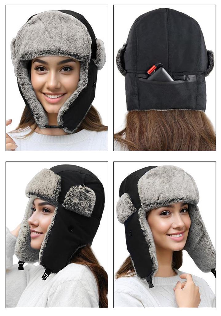 USB Rechargeable Thick Fleece Lei Feng Cycling Hat with Ear Protection - Warm Plush Cotton Christmas Hunting Hat