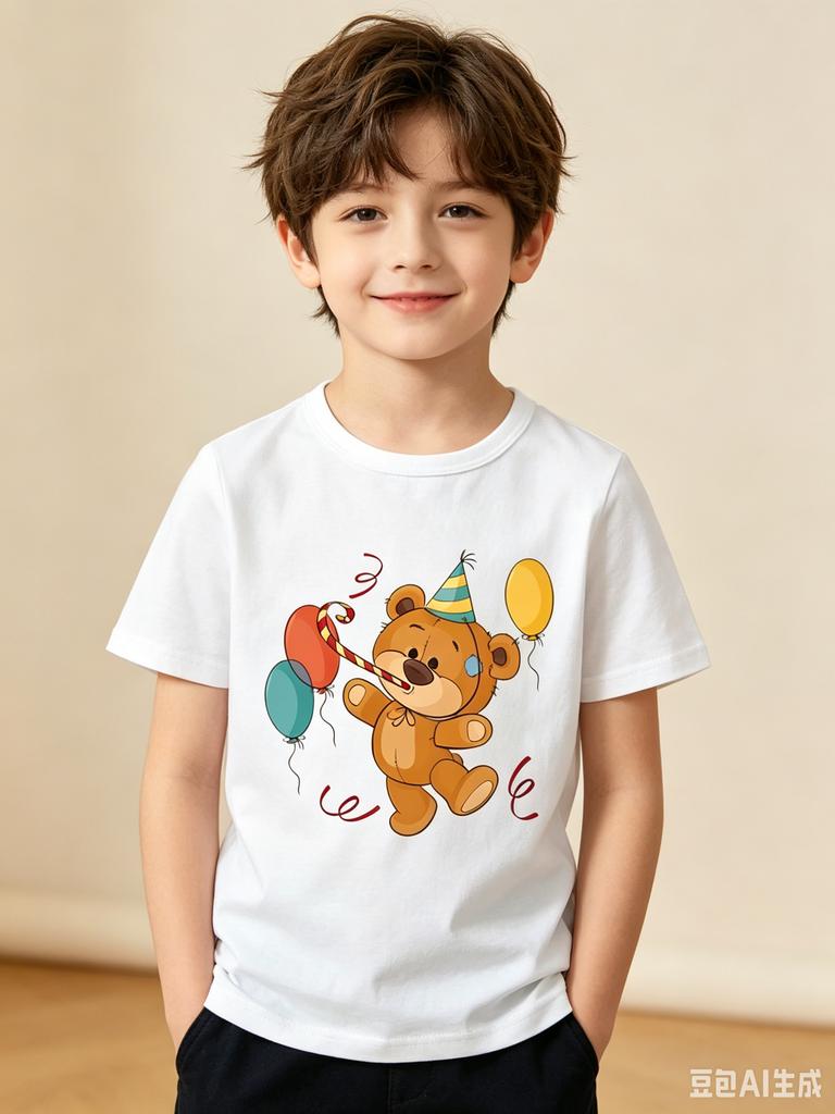 Unisex Childrens Cartoon Bear TShirt Short Sleeve round Neck Numbers 112 Years Old Kids Casual Fashion Clothing