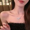 Zircon Full Diamond Bow Pendant Necklace Light Luxu Imple Ctal Premium Deign Niche Clavicle Cha