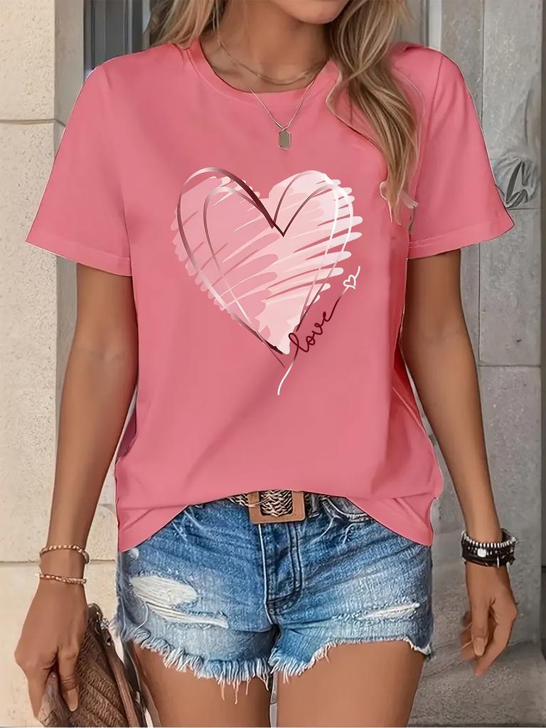 Soft T Shirt Women Heart Lip Graphic Tee Casual Short Sleeve O-neck Summer Tshirt Plus Size Streetwear Daily Basic Tops T Shirts