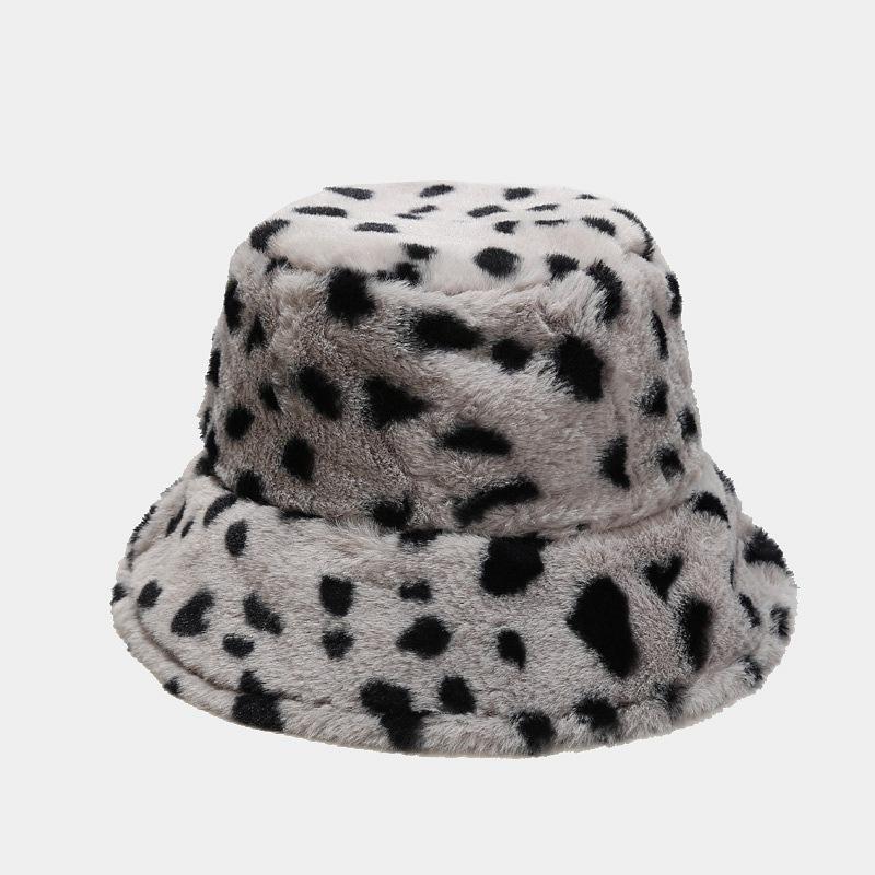 Women S Vintage Leopard Print Plush Bucket Hat Winter Warm Fashion