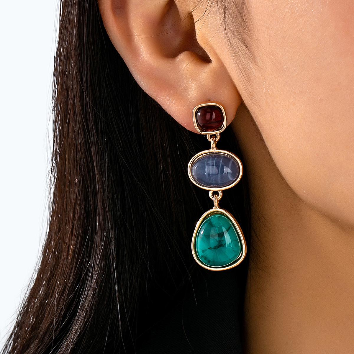 Vintage Asymmetrical Retro Earrings: Creative, Colorful, High-End Design for Women
