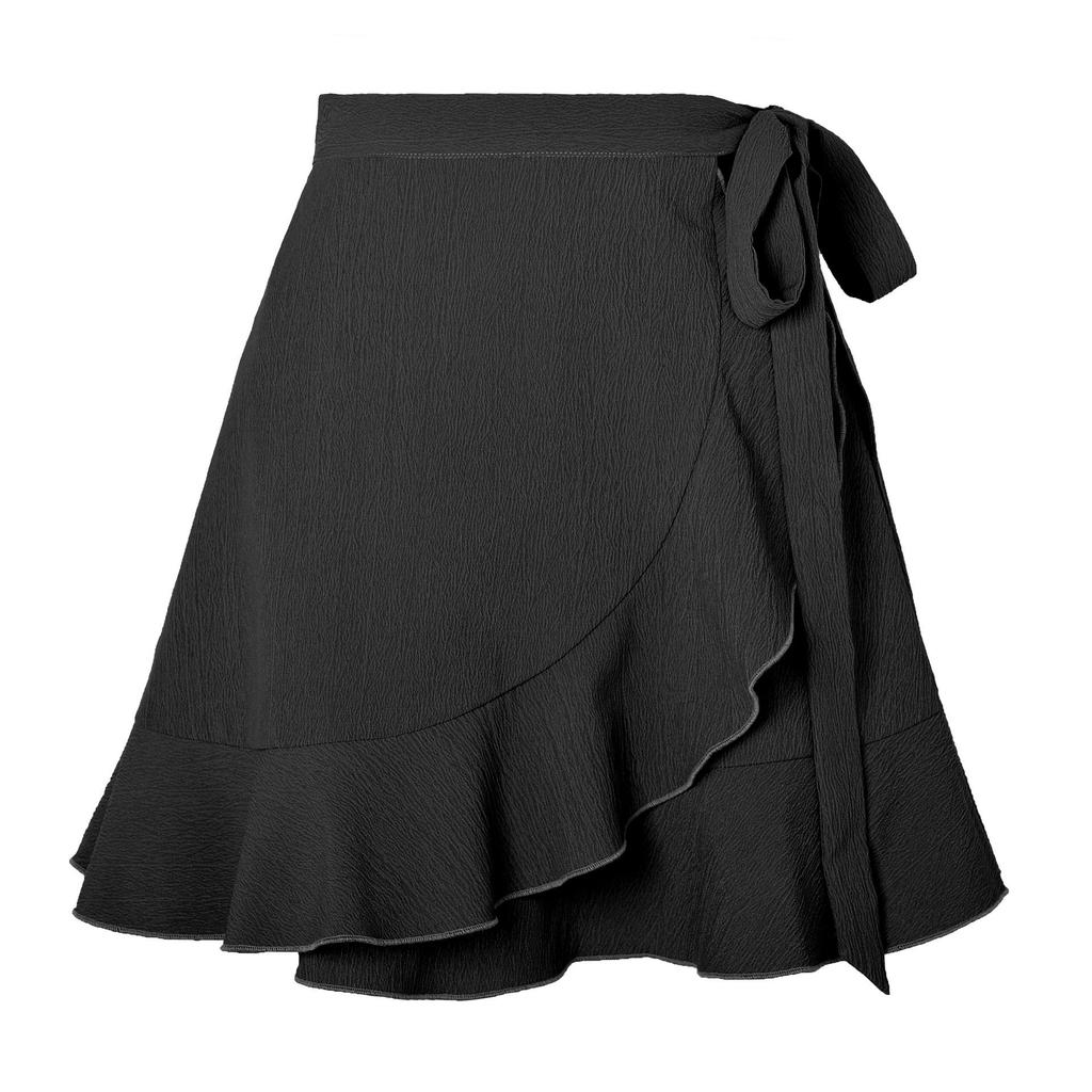 One Piece Lace Up Skirt High Waist Solid Color Ruffled Edge Short Skirt Cross-border Women's Clothing
