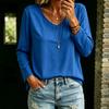 Women's Color V-Neck Long Sleeve T-Shirt Loose Fit Casual Top