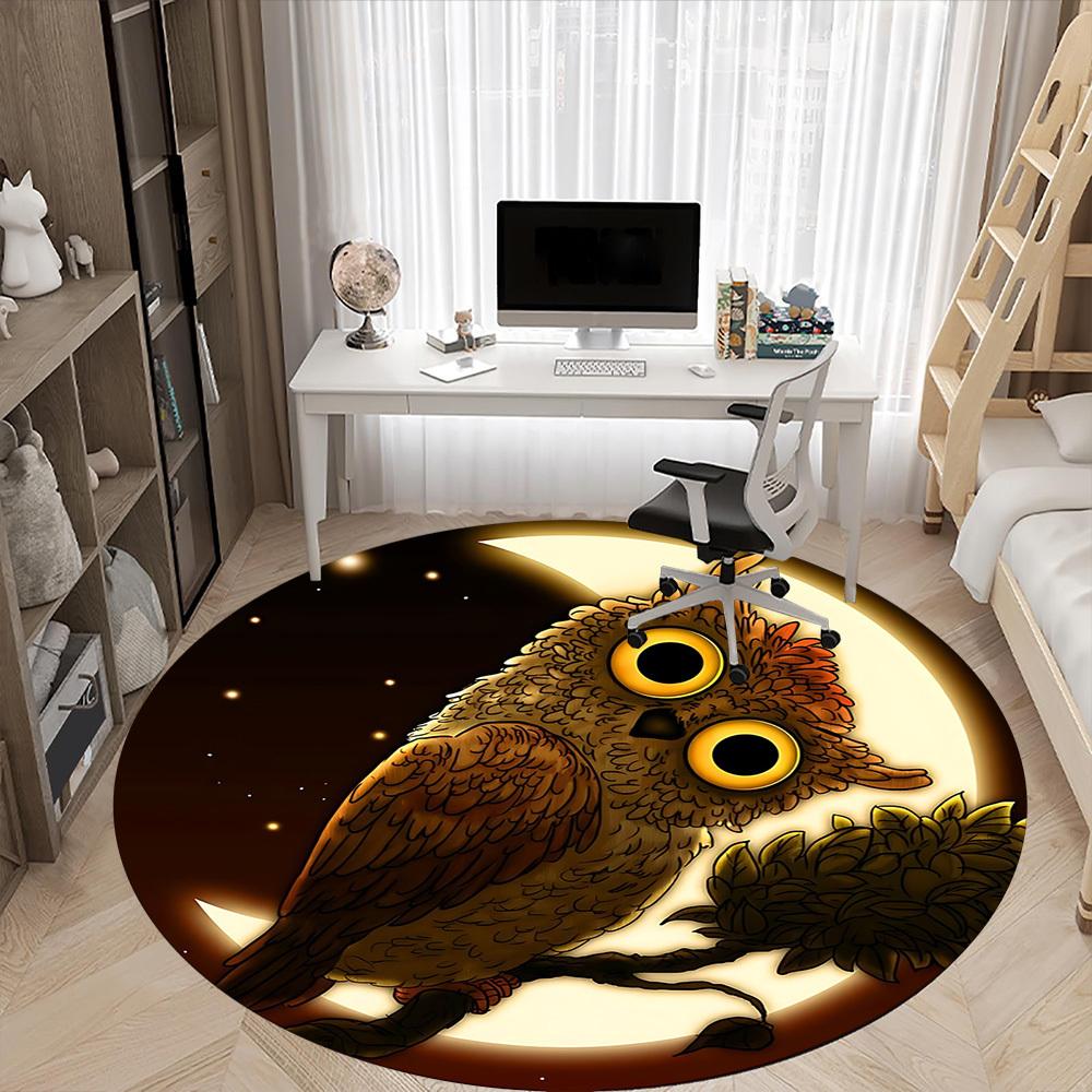 1PC Moonlit Owl Office Round Area Rug, Mat Suitable For Office, Under Office Chairs Bedroom Living Room Home Decor, Room Deco