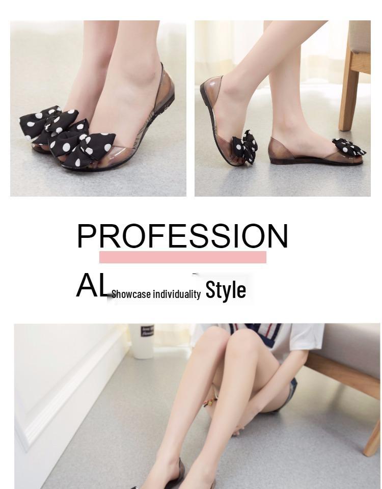 Damen Pünktchen Schleife Flache Jelly Slip-On Sandalen