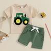 Tenues d'été pour garçons T-shirts à col rond et manches courtes brodés de camions Short à taille élastique Ensemble de 2 pièces