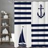 Blue and White Striped Anchor Sailboat Shower Curtain, Bathroom Decorative Shower Curtain, Waterproof Shower Curtain with Hooks