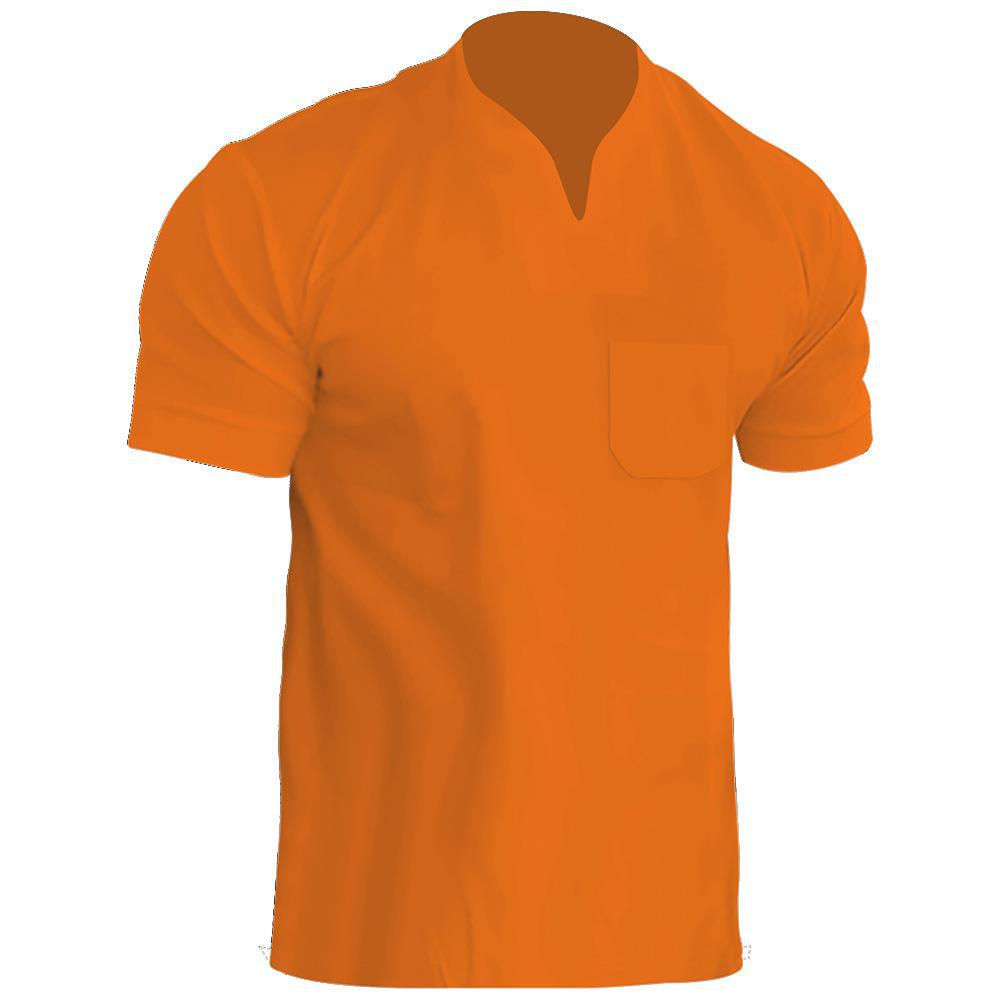Muscle Men's Pocket Fitness Plus Size Sports T-shirt Men's Elastic Cotton Summer V-neck Short Sleeve Polo Shirt
