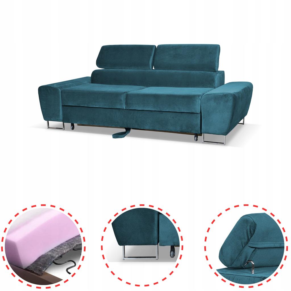 Sofa kanapa Bosso salon Family meble niebieski welur reg zagłówek