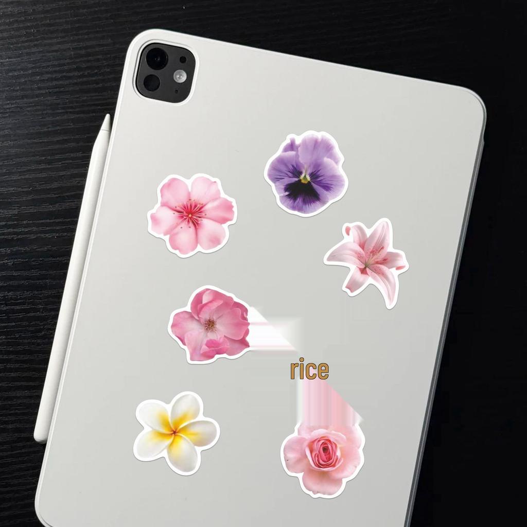 50PCS Cute Cartoon Flower Waterproof PVC Stickers for DIY Notebooks, Luggage, Suitcases