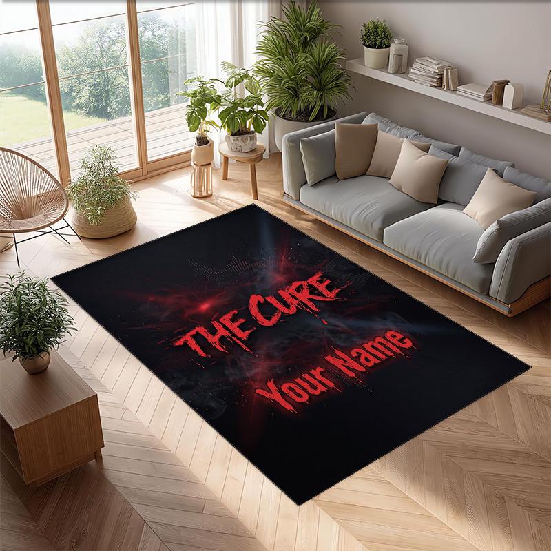 The Cure Crystal Velvet Rug, Custom Name Text Personalized Non‑Slip Floor Mat for Home Decor Gift