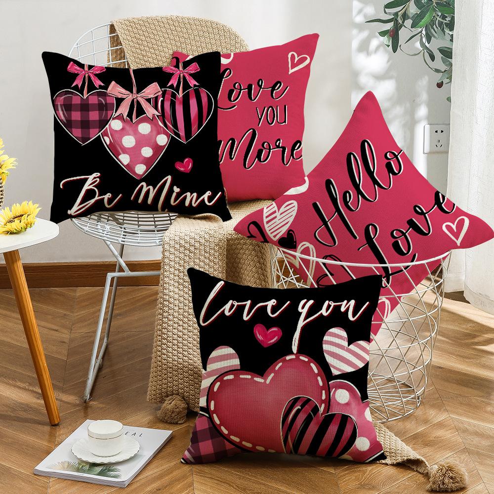 New Sofa Cushion Valentine's Day Gift Love Cushion Linen Print Versatile Lumbar Cushion