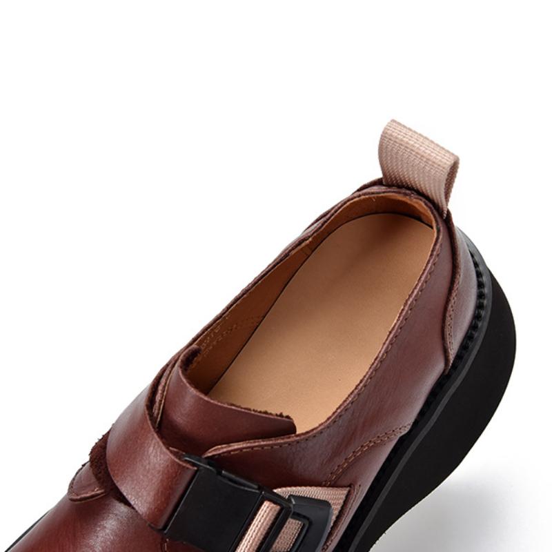 Johnature Dicke Sohlen-Pumps, leicht, echtes Leder, vielseitige Retro-Damen-Plateauschuhe mit runder Zehenpartie