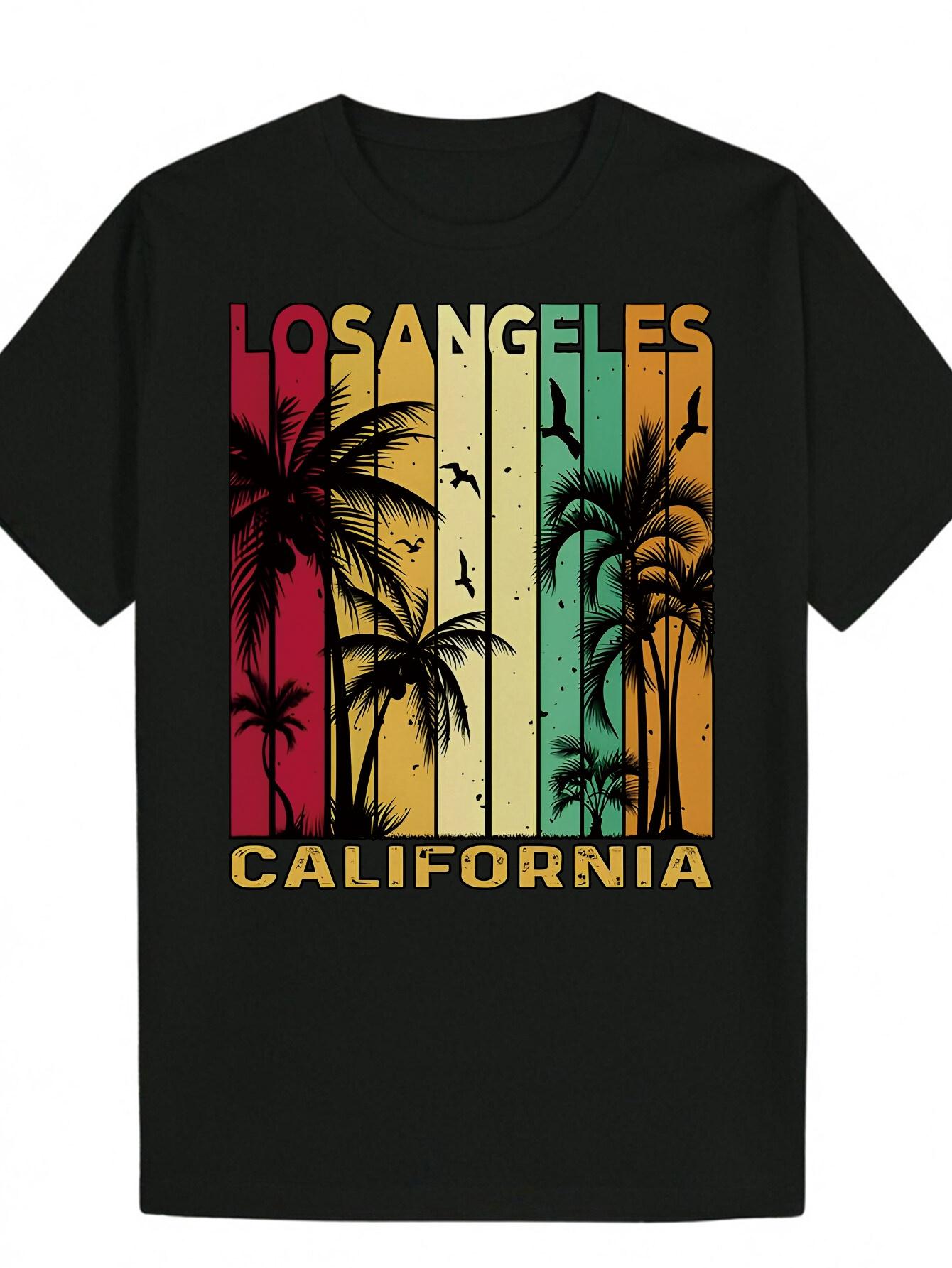 Casual Summer T-shirt - Los Angeles California Palm Tree & Bird Graphic XXXL