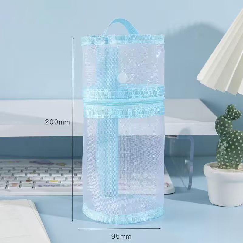 Mesh Dual-Use Makeup Brush Storage Bag Portable Brush Case Simple Large Capacity Brush Bucket Holder Travel Stand-Up Pouch