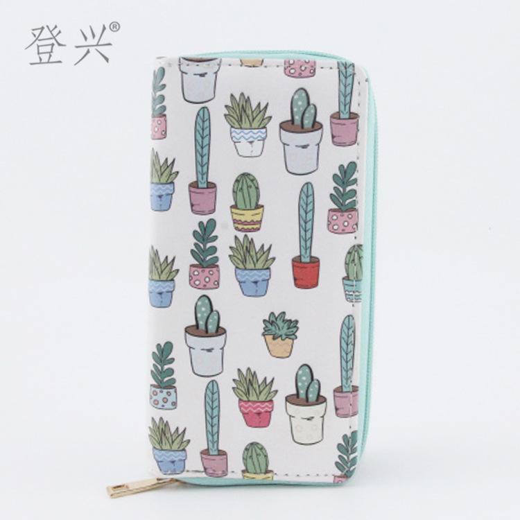 New cactus bonsai cactus thorn women's long PU wallet, clutch bag
