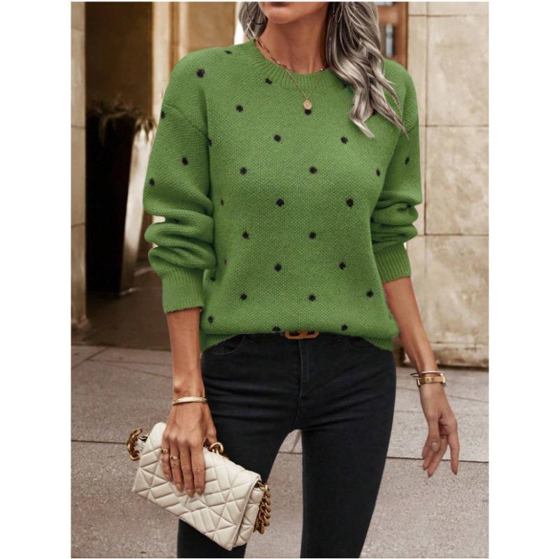 Women S Long Sleeve Pullover Knit Sweater Polka Dot Loose Fit