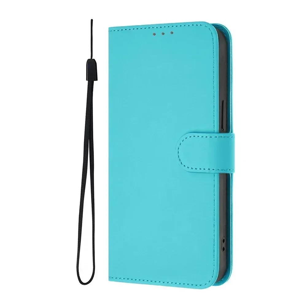 Solid Color Wallet Case for Realme 13 Pro Plus 12 GT 6 6T C67 C65 C63 C61 C55 C53 C51 Note 60 50 Card Holder Strap Phone Cover