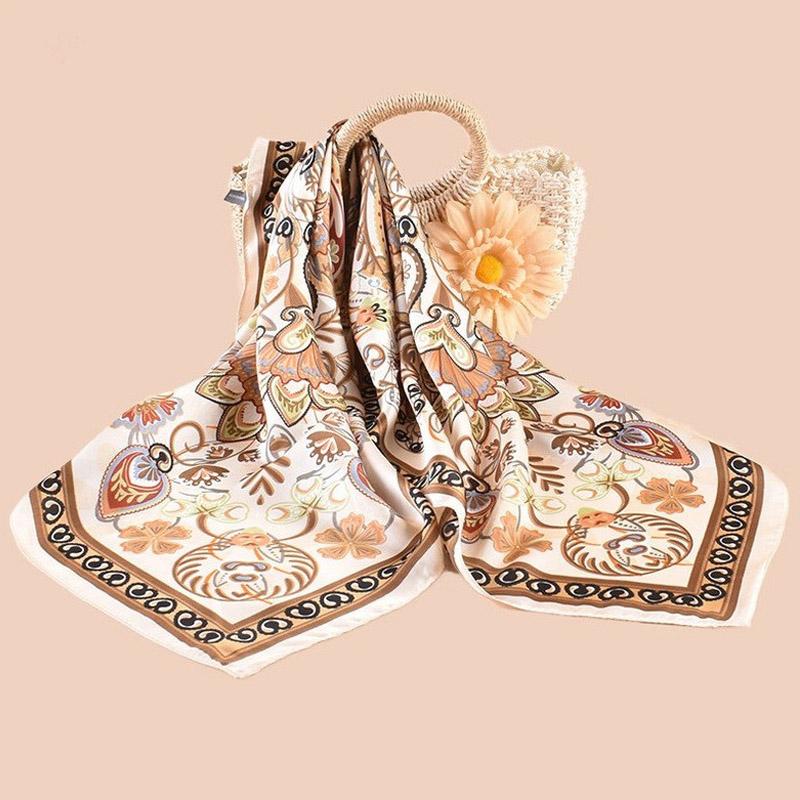 Luxury Design Square Scarf Silk Scarves Women Neck Hair Tie Band Hijab Kerchief Head Headband Smooth Bandana Female Foulard 70Cm