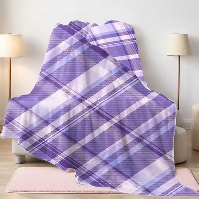 Lilac Plaid Four Season Flannel Blanket, Soft Plush Skin Friendly Sofa Blanket, A Great Gift Item