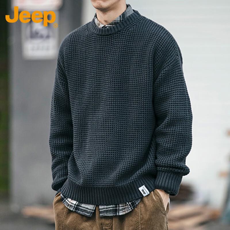 Jeep Men's Loose Fit Thickened Round Neck Knit Sweater
