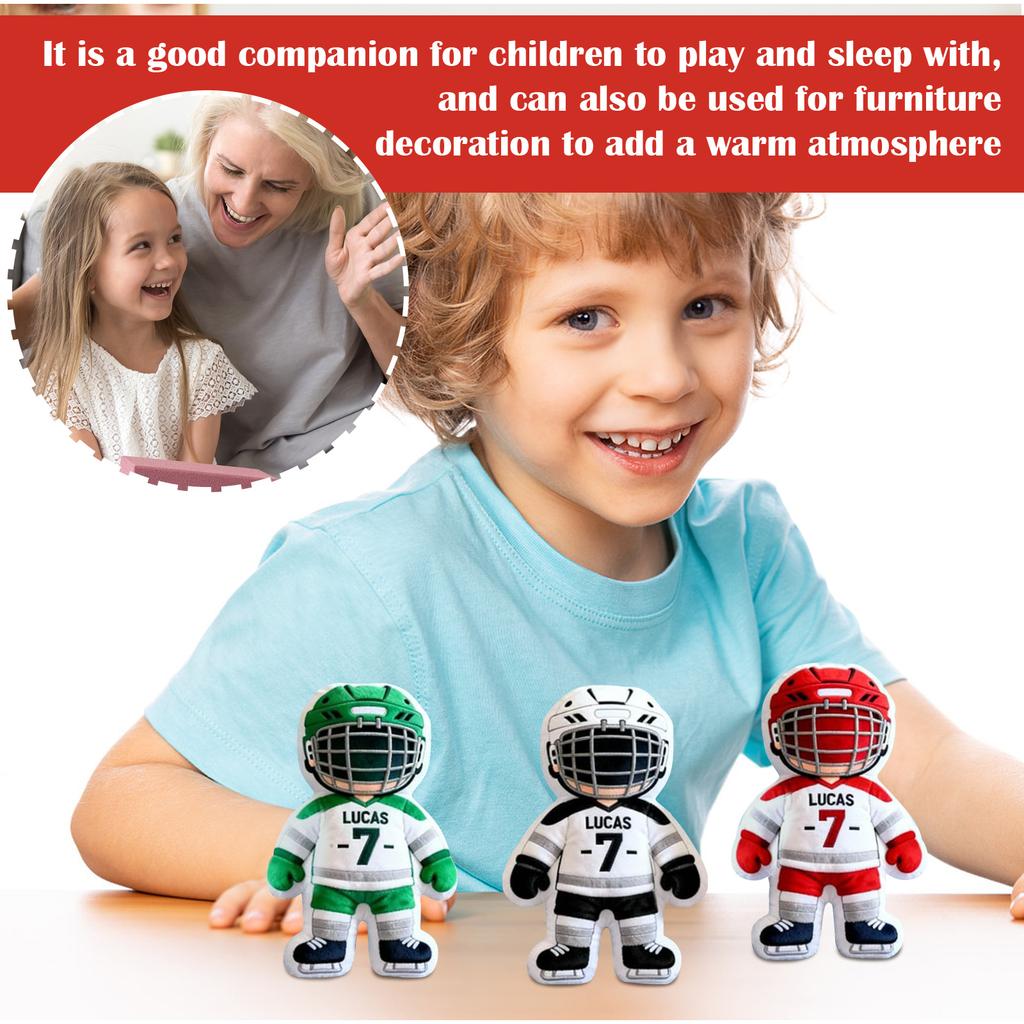 Plush Hockey Player Toy Soft Stuffed Figure with Helmet and Protective Gear Number Seven Design for Kids and Collectors