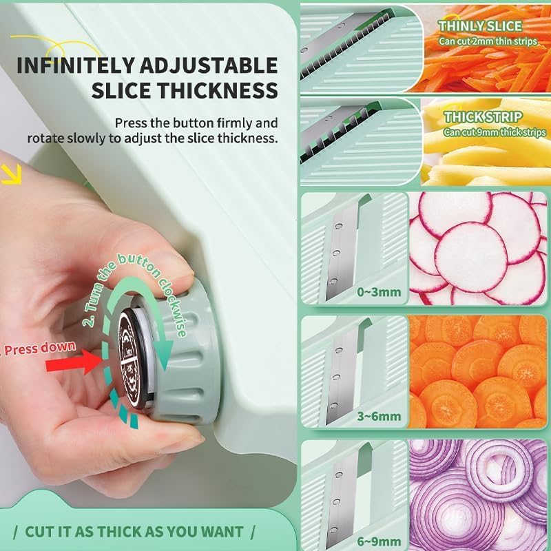 5-in-1 Adjustable Mandolin Slicer with Stainless Steel Blades, Julienne Slicer Adjustable Thickness 0.1-10mm, Safe Mandoline Food Slicer for Kitchen,