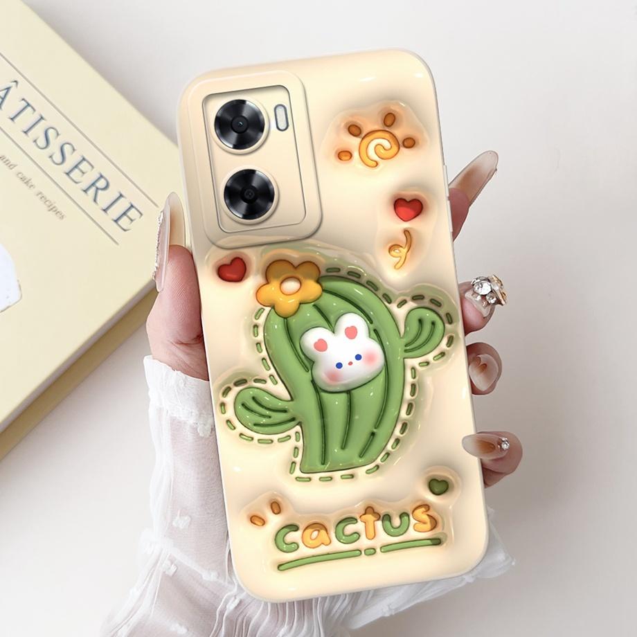 For Oppo A57 A57s A57e A77 A77s 4G Phone Case Oppo A77 5G A56s Back Cover Soft Liquid Silicone Pnada Rabbit Flower Cute Bumper