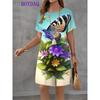 Women Dress Vintage Print Short Sleeve O-Neck Dresses 2025 Summer Autumn Fashion Casual Harajuku Dress Female Party Clothing