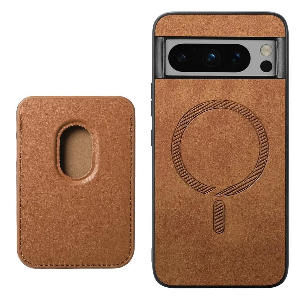 

Для Google Pixel 9 Pro XL 9pro Магнитный для Magsafe Простой кожаный чехол для Pixel 7 8 Pro 7A 8A 2 в 1 Съемная крышка для слота для карточек-кошельков For Pixel 9 Pro XL коричневый