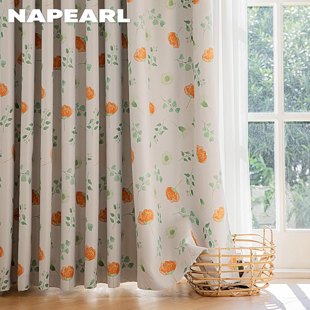 1PC NAPEARL 70-80% Perdele cu imprimare florală de primăvară, cu blocare a luminii, pentru dormitor, sufragerie, decor acasă