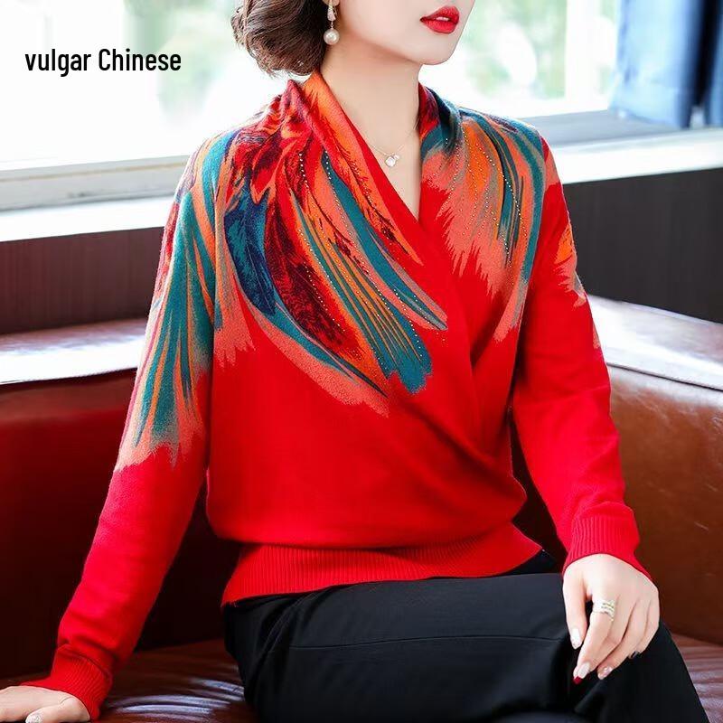 Ronghua Women s Festive V-Neck Knit Sweater 4XL